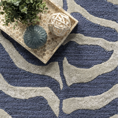 Blue Kylie Wool-Blend Zebra Area Rug