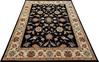 Handmade Black Cream Woolen Persian Rug