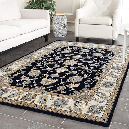 Handmade Black Cream Woolen Persian Rug