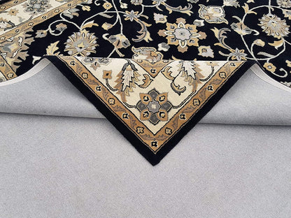 Handmade Black Cream Woolen Persian Rug