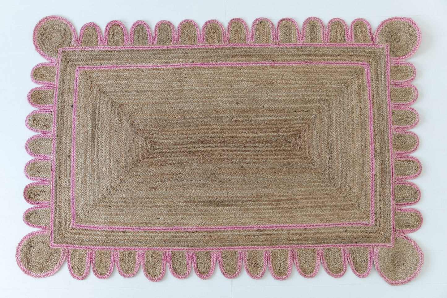 L-20 PINK SCALLOPED JUTE Handwoven