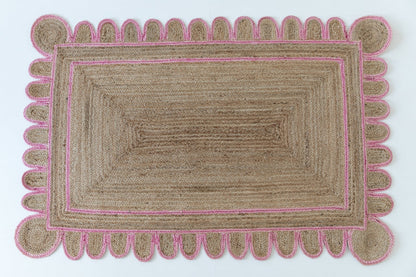 L-20 PINK SCALLOPED JUTE Handwoven