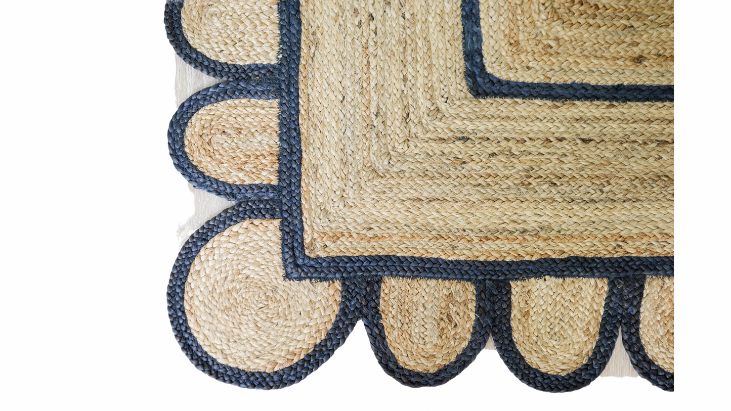 L-014 NAVY SCALLOPED JUTE Handwoven Rug