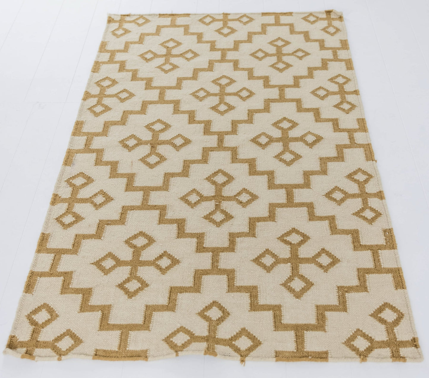 L-021 GOLD CROSS FLATWEAVE DHURRIE Handknotted rug