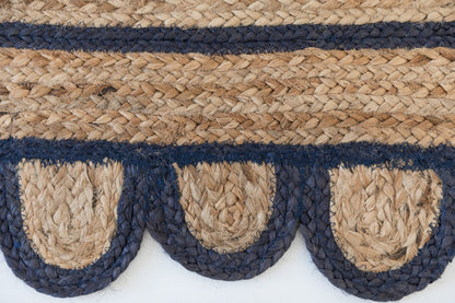 L-014 NAVY SCALLOPED JUTE Handwoven Rug