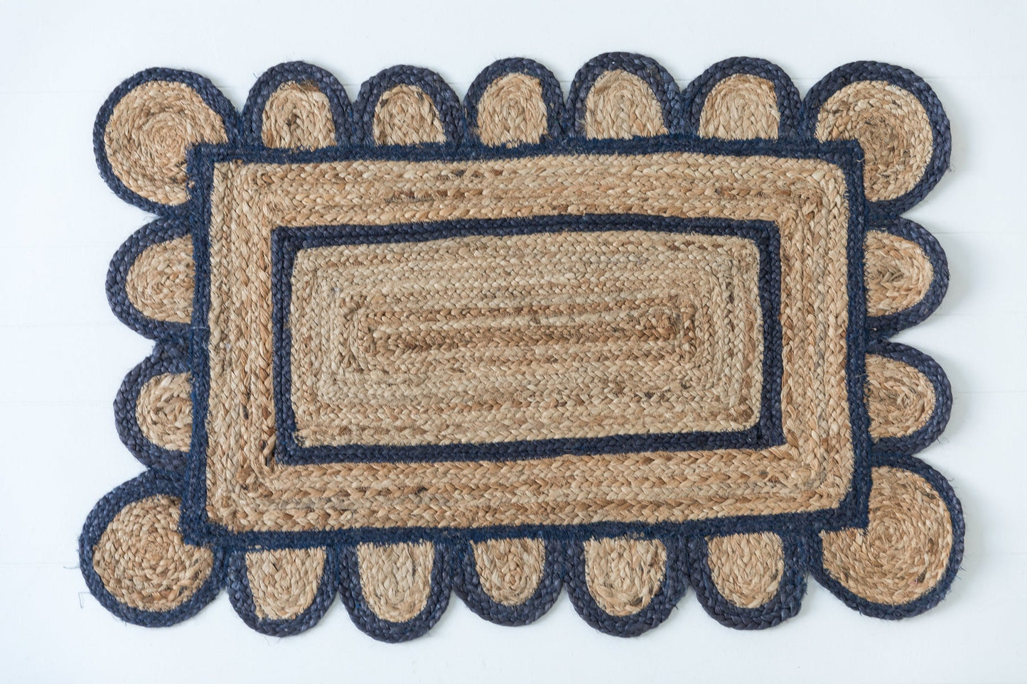 L-014 NAVY SCALLOPED JUTE Handwoven Rug