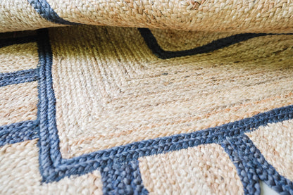 L-014 NAVY SCALLOPED JUTE Handwoven Rug