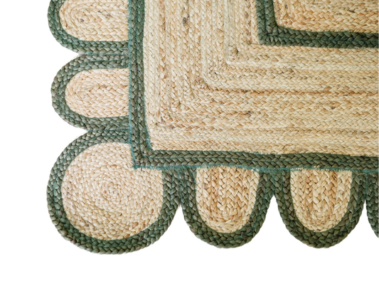 L-016 FOREST GREEN SCALLOPED JUTE Handwoven