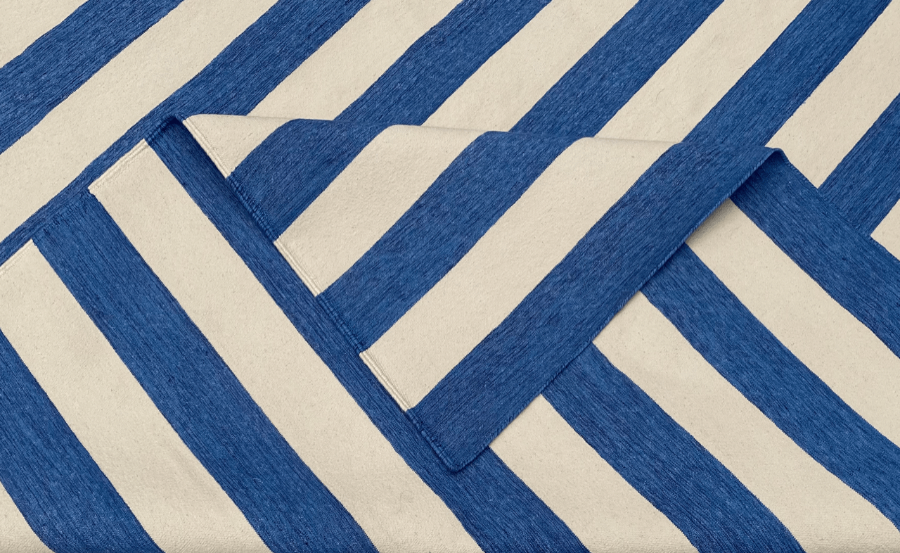 JP0044 CARNIVAL STRIPES – SAPPHIRE BLUE & OFF WHITE RUGS